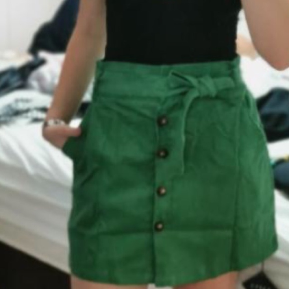 With Tags Green Corduroy Tie Waist Skirt